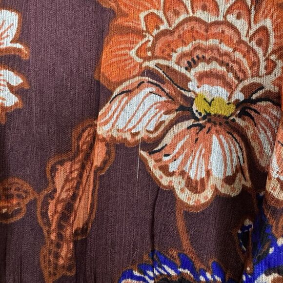 Old Navy Short Sleeve Floral Tiered Midi Dress 3X Red Blue Empire Waist Chiffon - Picture 9 of 11